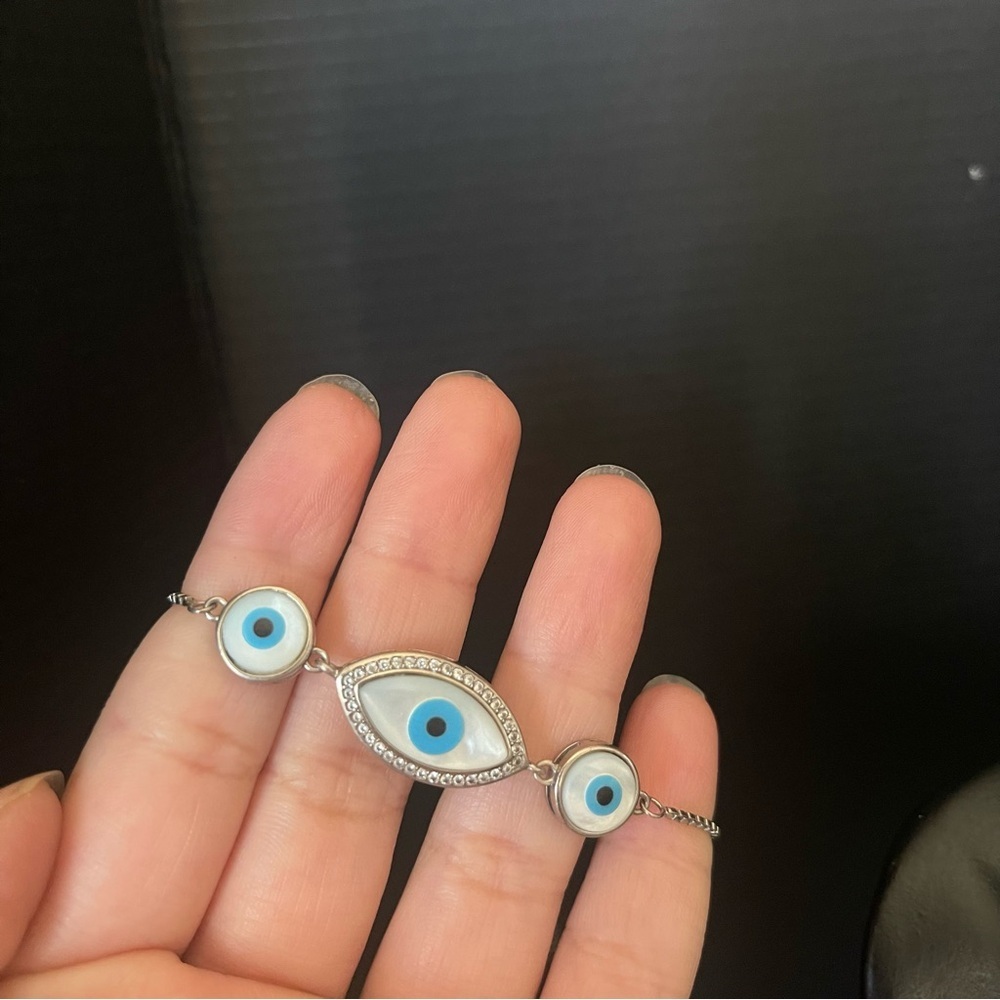 Sterling silver cz adjustable evil eye chain bracelet
